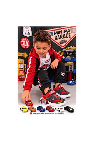 Minipa Garage Kırmızı Erkek Çocuk Garaj Tabanlı Çift Metal Arabalı Ortopedik Spor Ayakkabı
