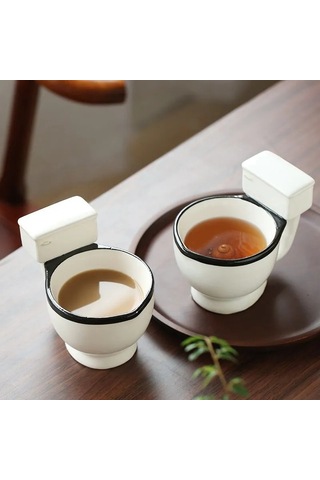 Mufunye Tualet Kase Desenli 350 Ml Seramik Kupa - Komik Kahve/çay Bardağı, Unikal Hediye Önerisi Beyaz