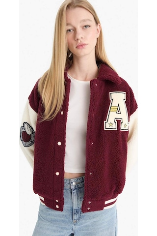 Defacto Coool Oversize Geniş Kalıp Polo Yaka Pelüş Bomber Ceket E9838ax25wnbr210 Bordo