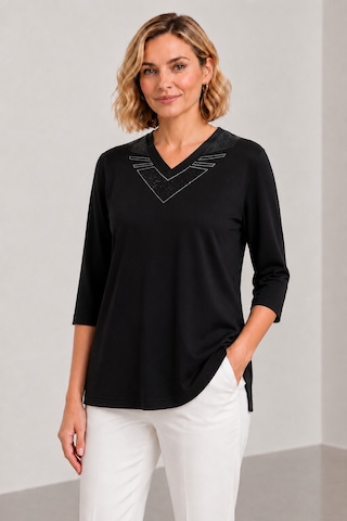 Bihan Store Kadın V Yaka Önü Geometrik Taş Baskılı Ges Kol Bluz Y26-0256 Siyah