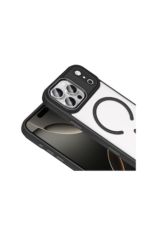 Apple Uyumlu iPhone 17 Pro Max İçin Magsafe İle Kılıf Krom Silikon Kapak Siyah