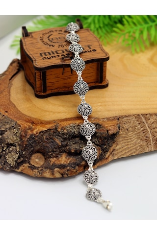 Yuvarlak Model Yöresel Hasır Motifli Gümüş Kadın Bileklik 201025255 Gümüş