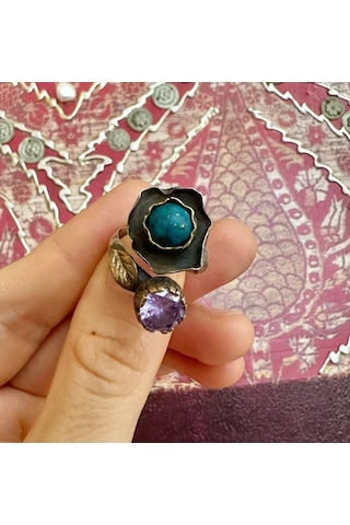 Allahverdi Türkmen Turkuaz Amatist Gümüş Yüzük