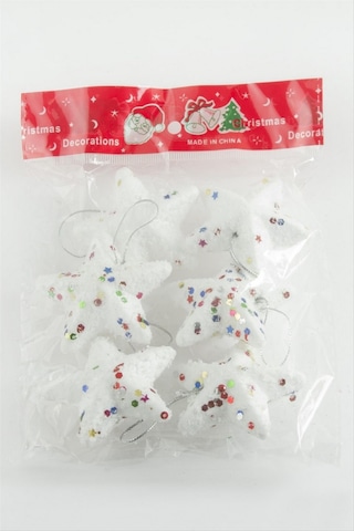 Cosmotex 6 Adet Yıldız Yılbaşı Ağaç Süsü 6 Cm - Beyaz