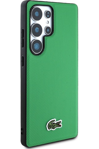 Galaxy Uyumlu S25 Ultra Kılıf Lacoste Lisanslı Pu Pike Desenli İkonik Timsah Dokuma Logolu Kapak Yeşil