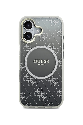 Apple Uyumlu iPhone 17 Kılıf Guess Lisanslı M-safe Özellikli 4g Desenli Simli Silikon Kapak Gri Gri