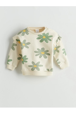 LC Waikiki Lcw Baby Ekru Çiçekli Kız Bebek Sweatshirt Ve Pantolon 2'li Takım Cream Prınted