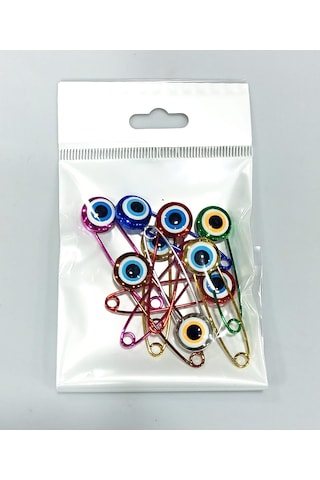 5 Cm Mineli Nazar Boncuklu Çengelli İğne 10 Lu Paket