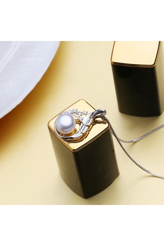 Siyah Lsooyh Moda Tüy Doğal Tatlı Su Inci Kolye Takı Setleri Kübik Zirkonya Cilp Küpe Siyah