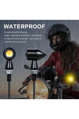 Youtek Klasik Kafe Racer Motosikletleri İçin Led Metal Mini Flaşör, Mermi Şekli, Aluminyum Malzeme, Siyah Renk