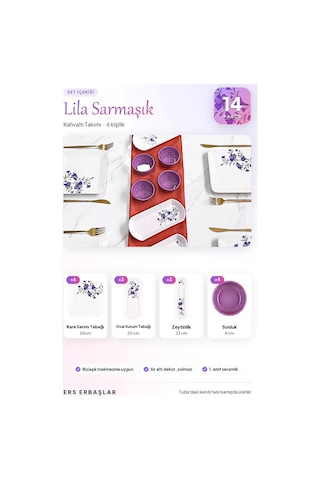 Lila Sarmaşık 14 Parça 6 Kişilik Kare Kahvaltı Takımı Diğer