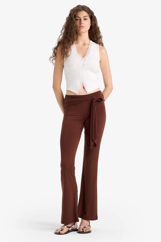 Defacto Flare Fit Normal Bel Bağlamalı Standart Boy Pantolon F8196ax25smbn341 Kahve