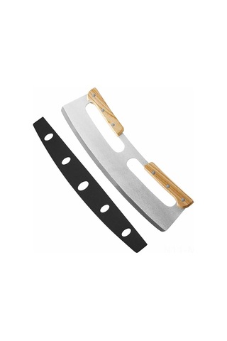 Moveevo 35cm 430 Paslanmaz Çelik Pasta Dilimi Kesici, Kaydırıcı Tasarım, Kaymaz Korkuluklu Ahşap Sap, Mutfakta Güvenli Saklama Ve Kolay Temizleme Diğer