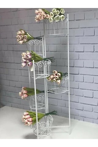 Dekoratif Metal Ferforje 5 Katlı Saksılık -Çiçeklik