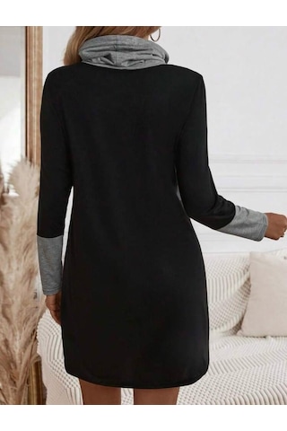 Kadın Uzun Kollu Balıkçı Yaka Bağcıklı Iki Iplik Elbise Siyah