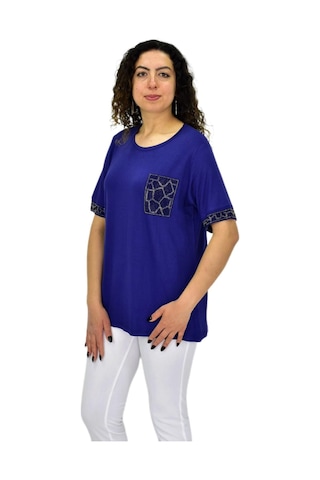 Caftan Kadın Kısa Kol Taşlı Bluz Bgl-st04709 Lacıvert