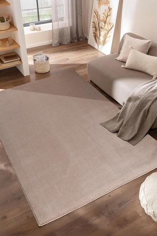 Düz Kahverengi Peluş Halı - Kaymaz Tabanlı, Yumuşak Dokulu, Makinede Yıkanabilir, Salon & Oturma Odası İçin - 1 Çok Renkli