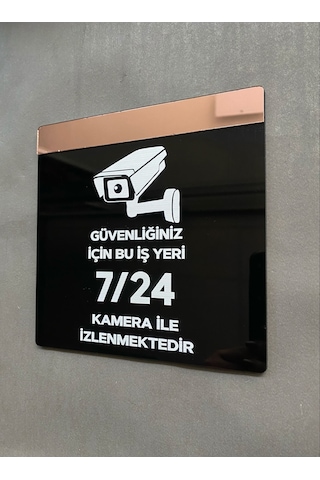 Yönline Rosegold Aynalı Güvenlik Kamerası Uyarı Levhası