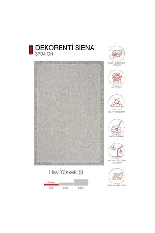 Hoom Rugs Siena 3704 Gri Sade Modern Sisal Halı