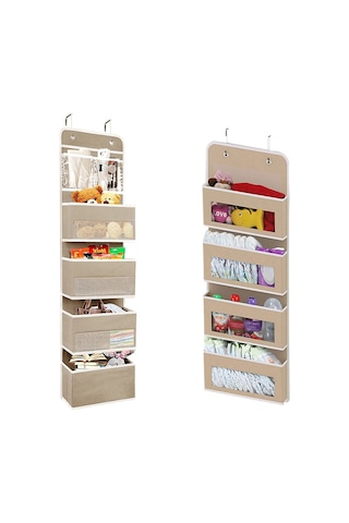 Gd03 Duvara Monte Kumaş Saklama Çantası Gardırop Oda Kapısı Asılı Çanta Arkasında, Renk: Gri 4 Izgaralı Çok Renkli