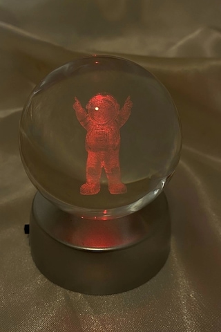 3d Led Işık Cam Küre Çok Işıklı Pilli Astronot 6 Cm