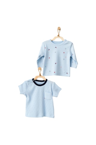 Andywawa Erkek Bebek Yelken Motifli Mavi 2li Tişört Takımı Ac21606r 001