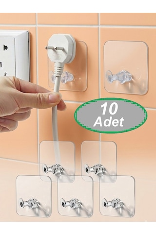 10 Adet Şeffaf Diş Fırçası Askısı Ve Yapışkanlı Fiş Kablo Tutucu Çok Amaçlı Duvar Askısı