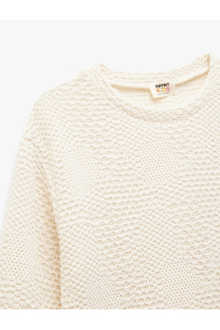 Koton Bisiklet Yaka Uzun Kollu Pamuk Karışımlı Sweatshirt Bej 5skg10591ak Ekru