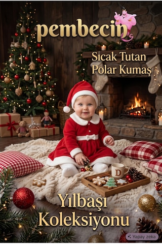 Pembecin Kız Bebek Yılbaşı Kostümü, Şapkalı Kırmızı Noel Baba Bebek Elbisesi Seti