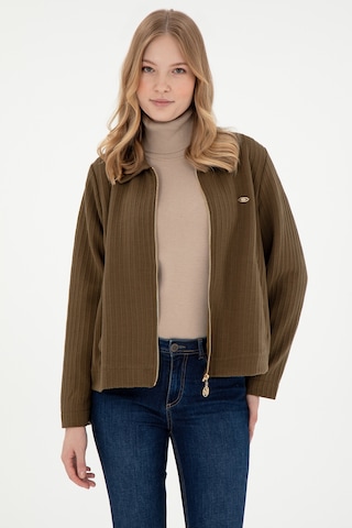 U.S. Polo Assn. Kadın Haki Fermuarlı Polo Yaka Sweatshirt 50295811-VR027
