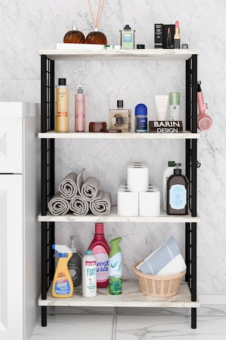 Çevir Kur Kolay Kurulum 4 Katlı Banyo Rafı Metal Telli Çok Amaçlı Organizer Dolap Stand Raf Beyaz Mermer