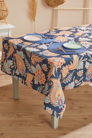 Lacivert Şal Desen Leke Tutmaz Masa Örtüsü
