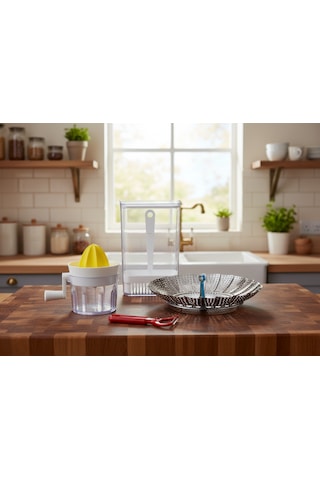 Ludıa Narenciye Sıkacağı,sebze Saklama Kabı,sebze Pişirici Ve Sebze Meyve Soyacağı 4 Lü Set Gri - Şeffaf