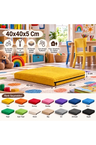 40x40x5 Cm Kare Minder - Sandalye Minderi - Kreş Anaokulu Oyun Aktivite Minderi - Bahçe Dekor Minderi Sarı