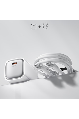 Recci Rc132e 45w Type-c Pd Gan Teknolojili Mini Hızlı Şarj Seti 1m Beyaz