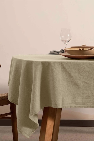 Vivamaison Yıkanmış Pamuk Keten Vizon Renk Masa Örtüsü