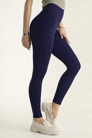 Pantofashion Fitilli Yüksek Bel Kadın Tayt Toparlayıcı Esnek Ribana Kumaş Günlük & Spor Kombin Lacivert