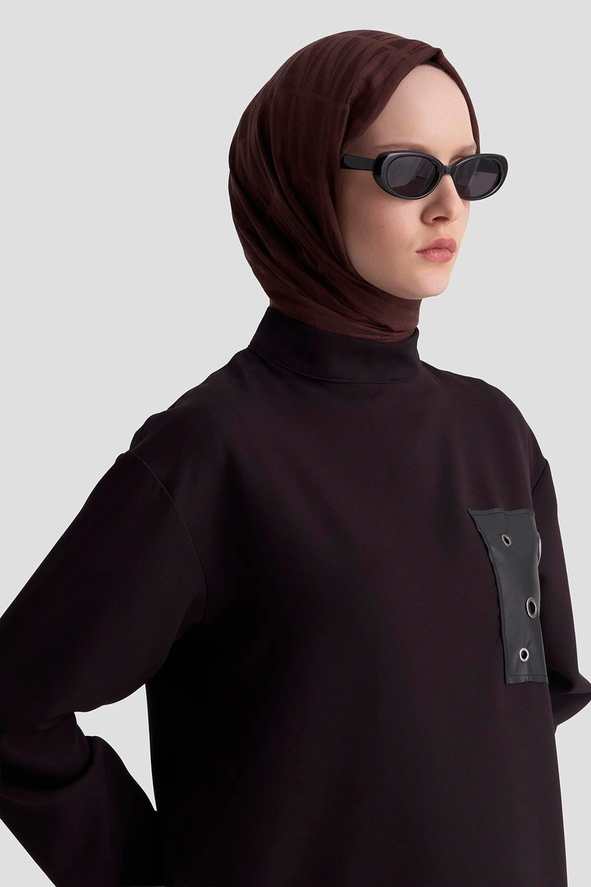 Armine Trend Deri Ve Kuşgözü Detaylı Tunik Siyah 25kt438 Siyah