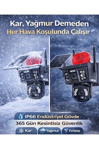 3 Görüntü 2 Lens 9mp 360 4g Güneş Enerjili Solar Kamera - Dual Led Gece Renkli 128gb Sd Kart Dahil