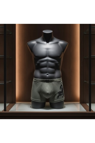 Bonbon Erkek Flok Panter Baskılı Yeşil / Haki Renk Boxer Bb2767