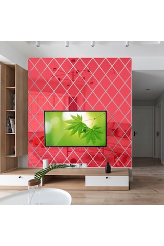 Sones Eşkenar Dörtgen Dikişli Arka Plan Akrilik Ayna Dekoratif Çıkartmalar, Özellikler: Kırmızı Büyük Diğer