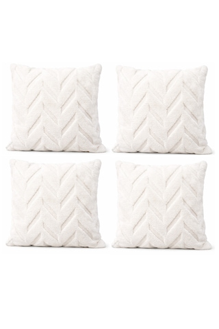 Peluş Dekoratif Kırlent Kılıfı İskandinav Zigzag-balıksırtı 4 Lü Set 42x42 Cm Krem - Bej