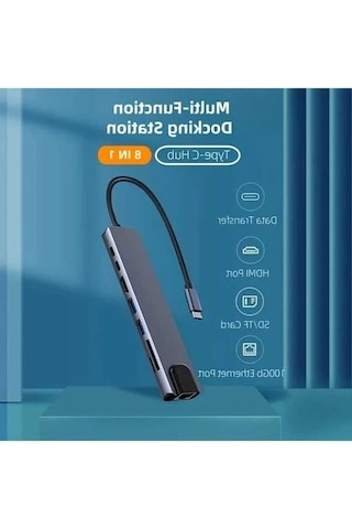 Fastbuy Dream011 Alüminyum Alaşım 8i 1 Arada Usb C Hub, Tip Cden 4k Hd Tv Adaptörü, Rj45 Okuyucu, Hızlı Şarj Cihazı