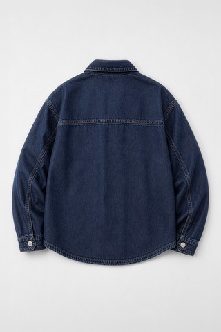 Kadın Gömlek Yaka Oversize Koyu Mavi Jean Ceket
