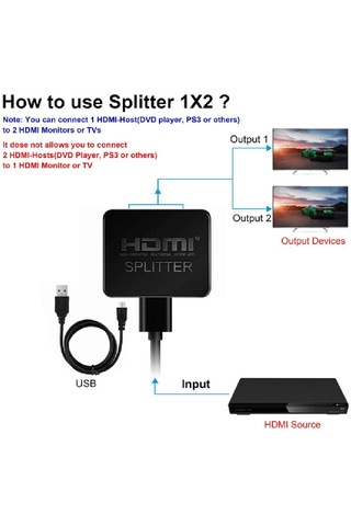 Homyl Splitter 1 In 2 Out 4k 3d Sinyal Amplifikatörü Siyah
