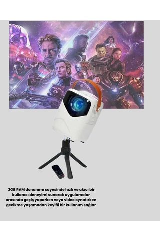 Mey İthalat Taşınabilir 1080p Hd Akıllı Projektör 64gb Dahili Hafıza, 2gb Ram, Uzaktan Kumandalı