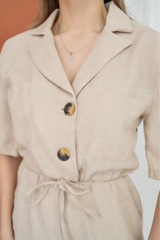 Gülsüm Aydın Bej Keten Yazlık Tulum Bej