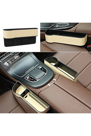 Ranyeek Araba Koltuk Aralığı Saklama Kutusu, İki Adet Sürücü + Yolcu Tarafı , Bej Renk, Abs Ve Pu Deri, Araç İç Dekorasyon Aletleri