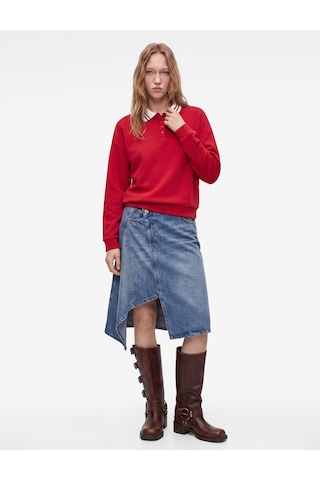 Koton Rahat Kalıp Düğmeli Uzun Kollu Çizgili Polo Yaka Sweatshirt Kırmızı 7wal10212ık