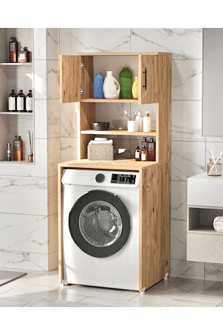 Reyo Enda Home Çamaşır Makinesi Dolabı 3 Raflı Banyo Dolabı Çam